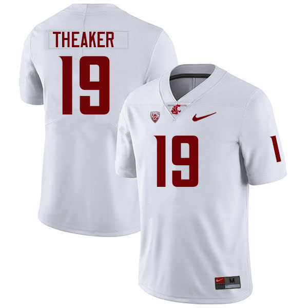 Men #19 Colton Theaker Washington State Cougars College Football Jerseys Sale-White - Click Image to Close